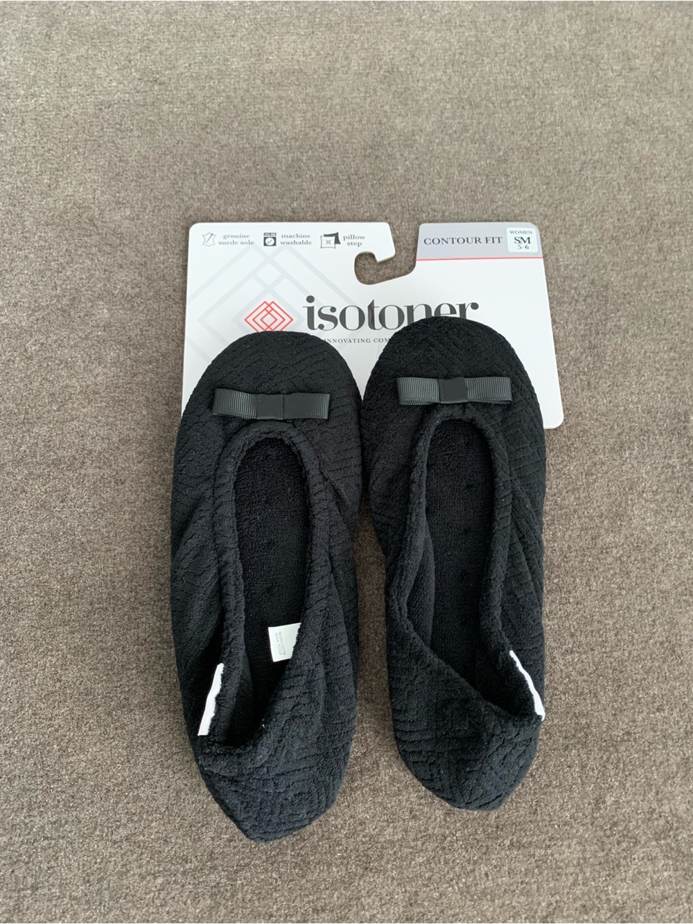 isotoner Black Quilted Ballet Slippers with Bow